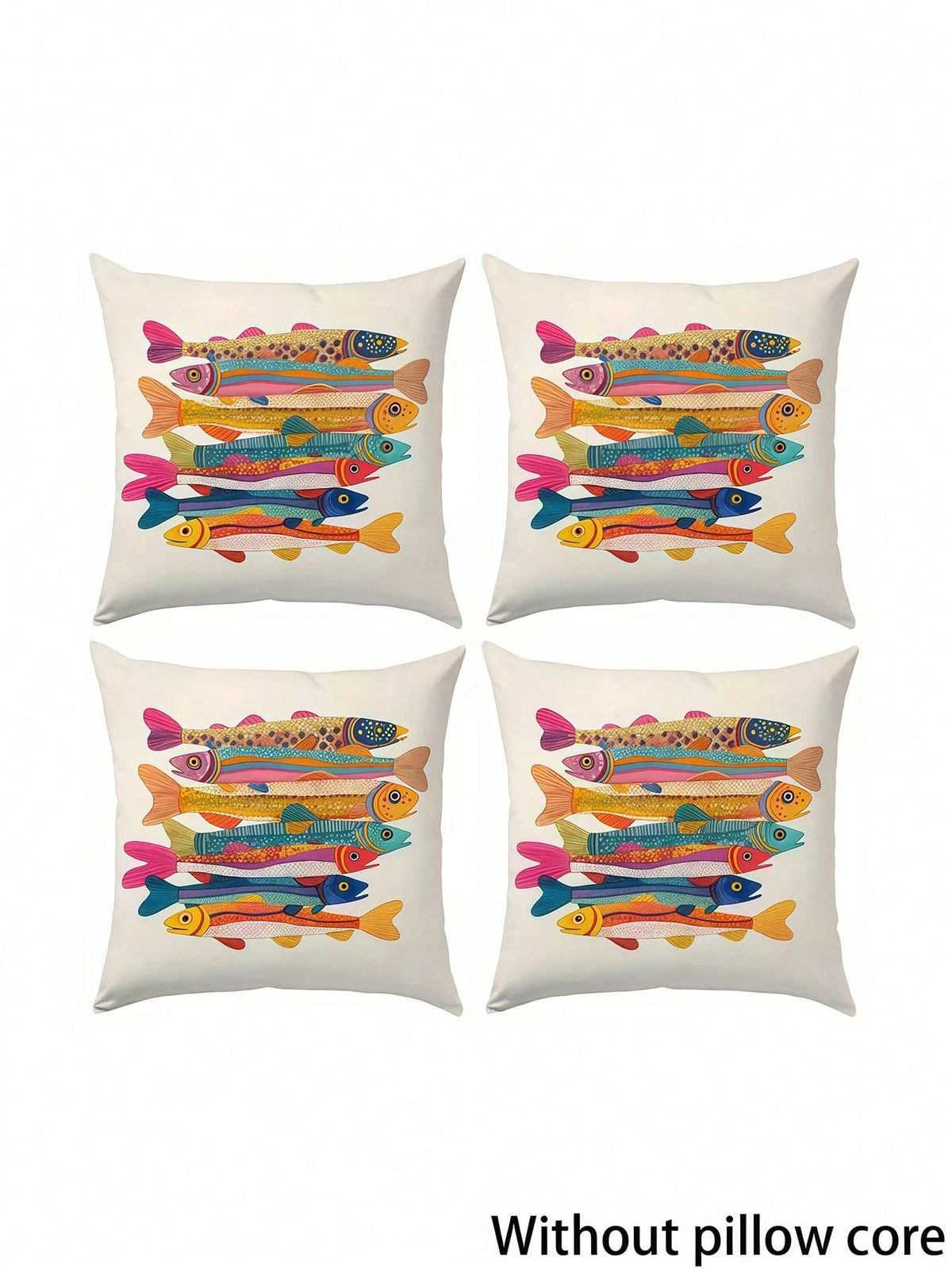1/2/4pcs Colorful Sardine Fish Illustration Pillow Cover, 100% Polyester Peach Skin Fabric, Single-Sided Printed Decorative Sofa Chair Home Decor Cushion Cover