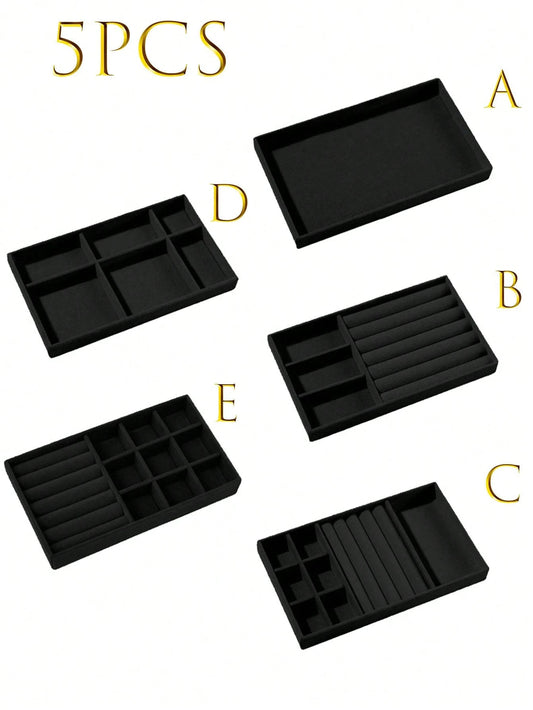 1/5pcs Black Jewelry Tray, Ring Necklace Storage Tray, Rectangular Jewelry Organizer Tray, Jewelry Display Tray, Drawer Divider Organizer Tray, Small Item Storage And Organization Box, Stackable Jewel
