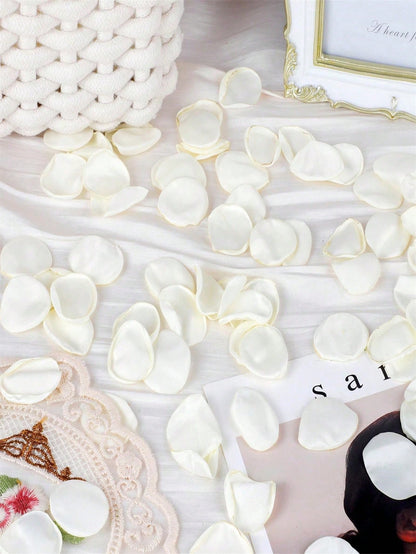 100/200/350pcs White Artificial Silk Rose Petals, Suitable For Wedding, Bridal Shower, Party, Aisle Decor