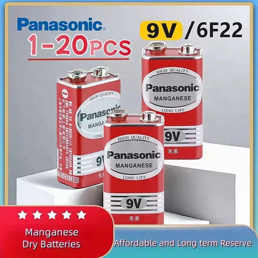 100% Genuine Panasonic 6F22ND 9V Alkaline Battery, Mercury-Free Long-Lasting, Suitable For Smoke Detectors/Clocks/Wireless Microphones