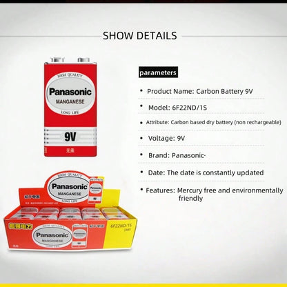 100% Genuine Panasonic 6F22ND 9V Alkaline Battery, Mercury-Free Long-Lasting, Suitable For Smoke Detectors/Clocks/Wireless Microphones