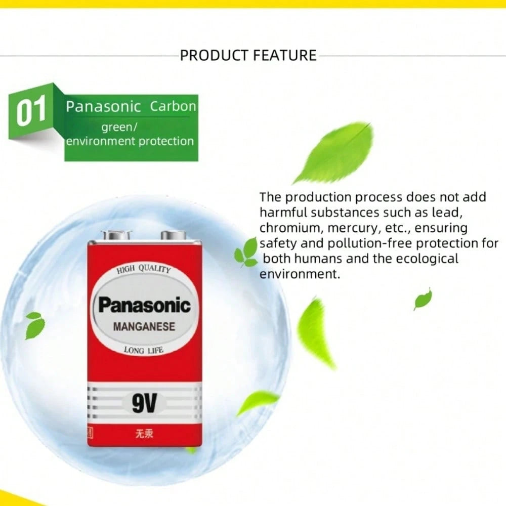 100% Genuine Panasonic 6F22ND 9V Alkaline Battery, Mercury-Free Long-Lasting, Suitable For Smoke Detectors/Clocks/Wireless Microphones
