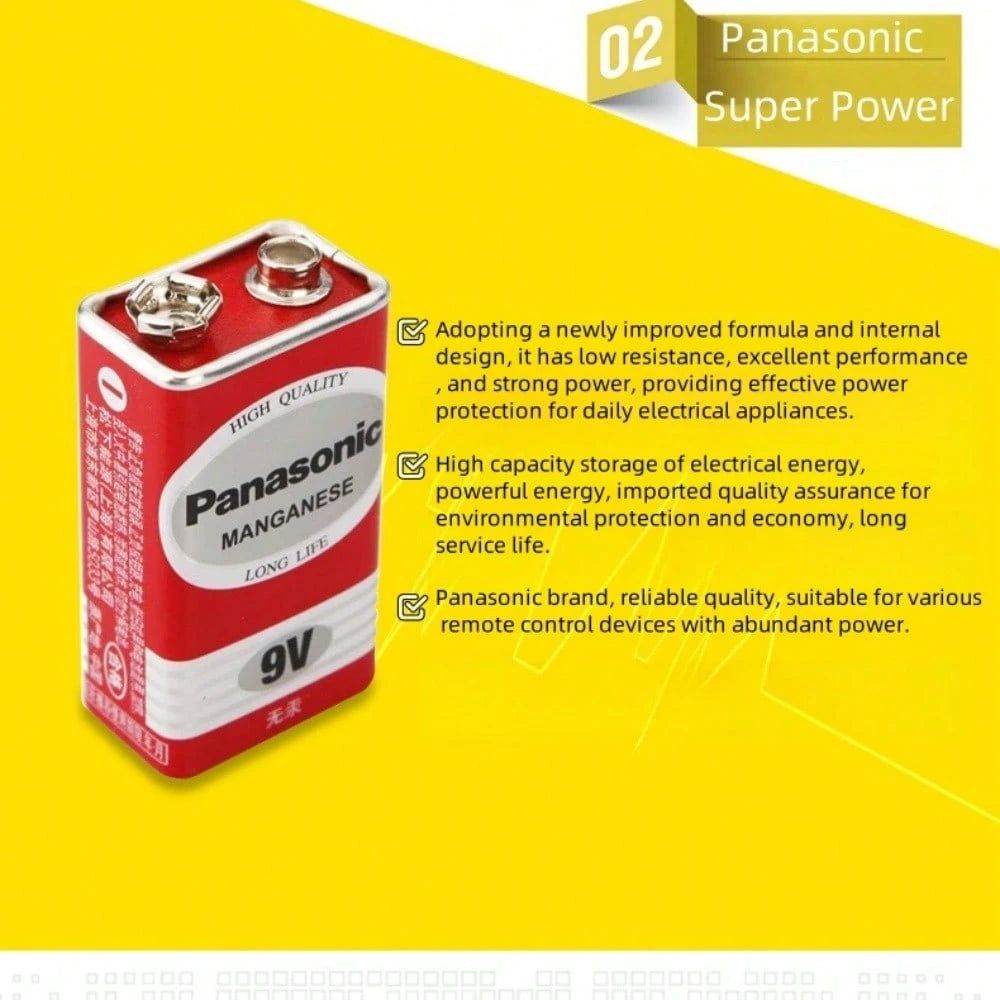 100% Genuine Panasonic 6F22ND 9V Alkaline Battery, Mercury-Free Long-Lasting, Suitable For Smoke Detectors/Clocks/Wireless Microphones