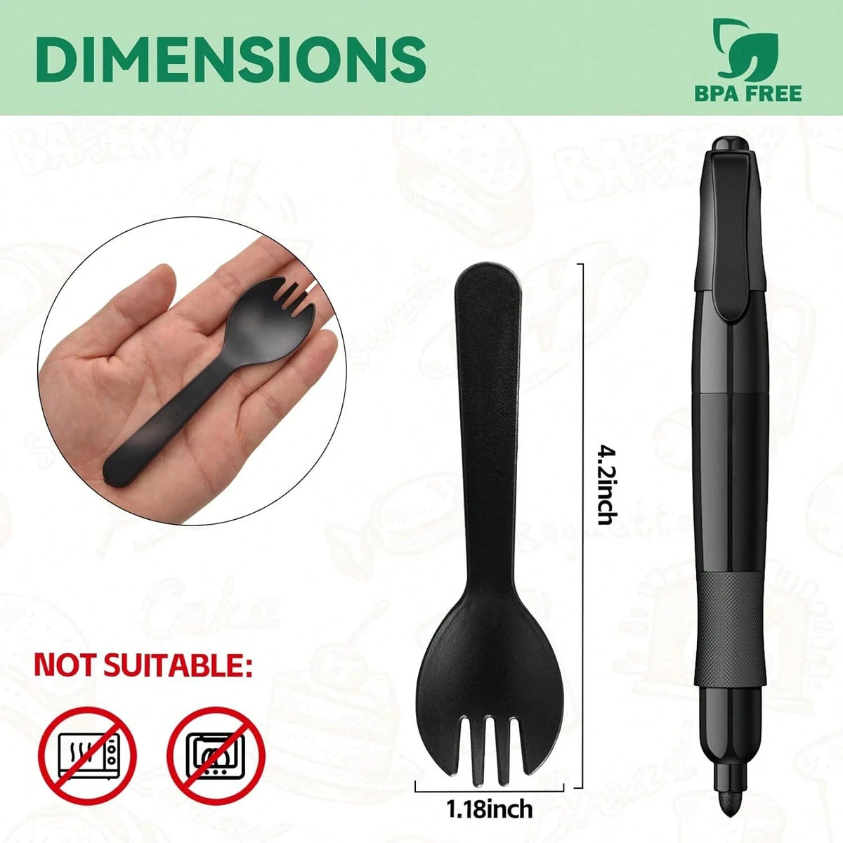 100 Mini Cakes, 4.2-Inch Individually Packaged Black Plastic Cutlery, Compact Disposable Fork And Spoon Combination, Suitable For Cakes, Appetizers, Snacks, Dessert Bars, Parties, And Travel