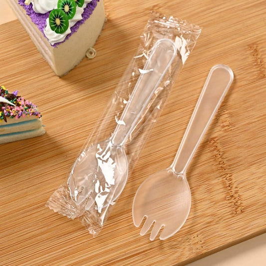 100PCS Disposable Sporks, Individually Wrappe-Friendly Durable Plastic Spork, 2 In 1 Forks And Spoons Great For Lunch, Picnics Or Restaurant And Party Supply (Black)