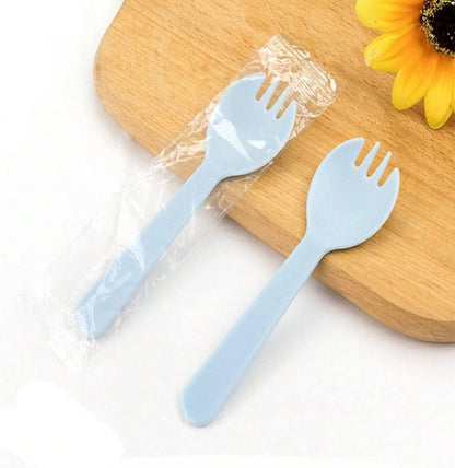 100PCS Disposable Sporks, Individually Wrappe-Friendly Durable Plastic Spork, 2 In 1 Forks And Spoons Great For Lunch, Picnics Or Restaurant And Party Supply (Black)