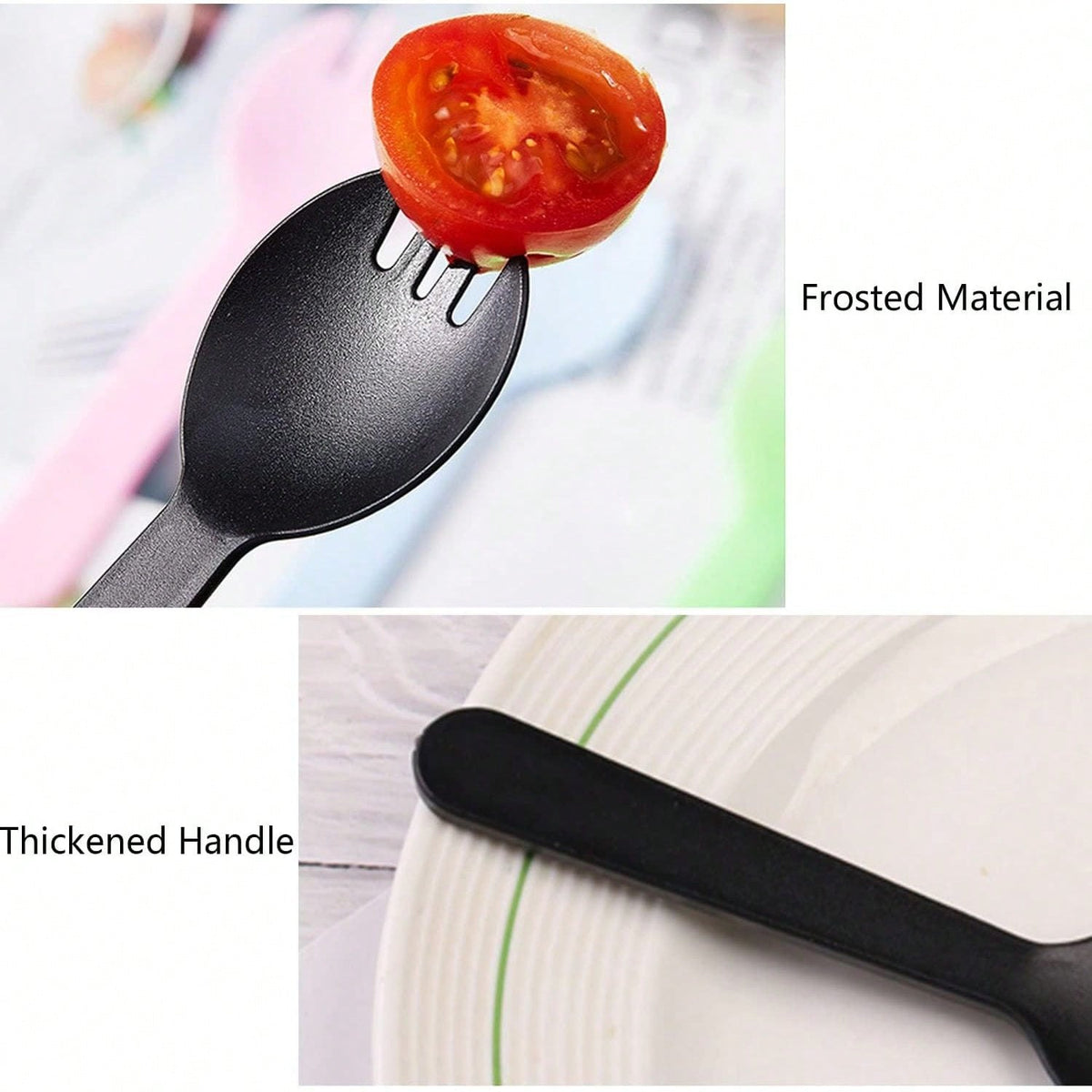 100PCS Disposable Sporks, Individually Wrappe-Friendly Durable Plastic Spork, 2 In 1 Forks And Spoons Great For Lunch, Picnics Or Restaurant And Party Supply (Black)