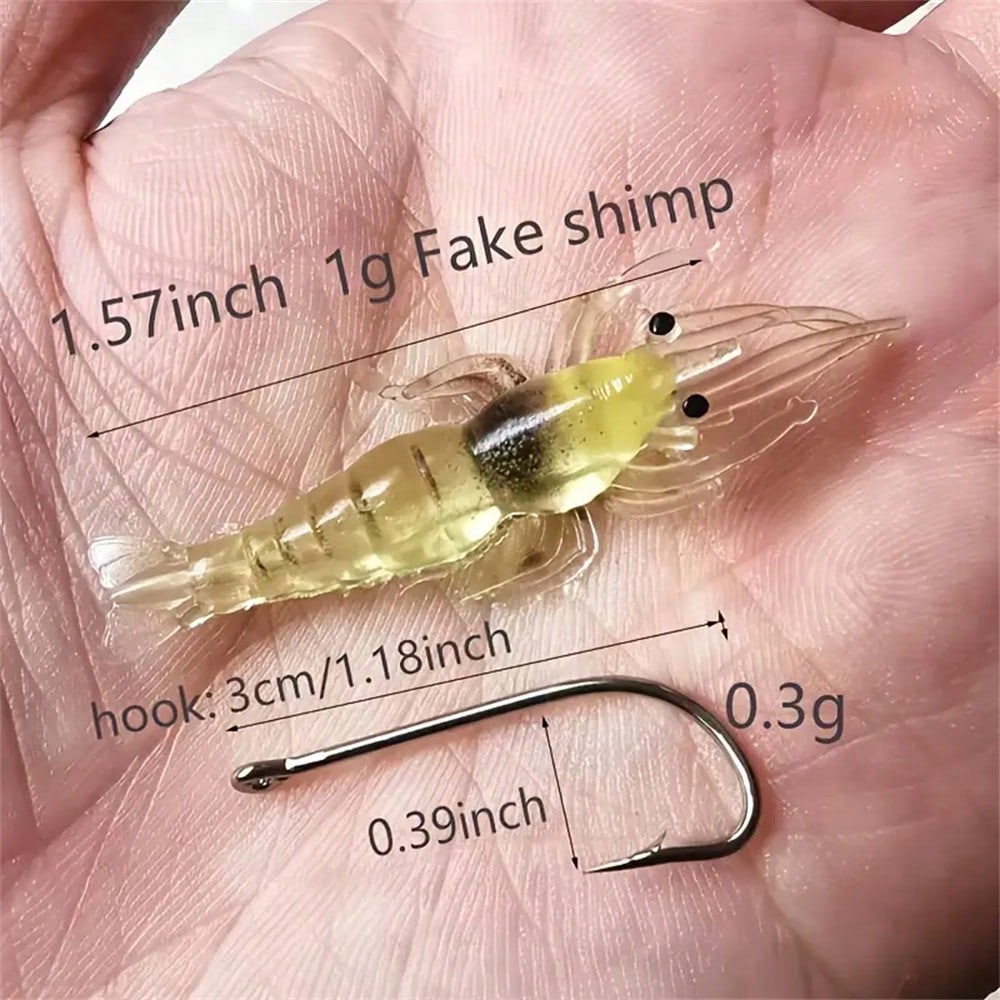 10pcs Bionic Soft Shrimp Lures, 4cm/1.57in, With Hooks, Fishing Accessories For Trout And Bass