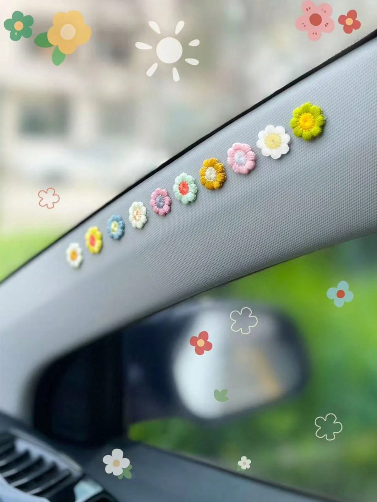 10pcs Flower Shaped Fabric Car Interior Sticker
