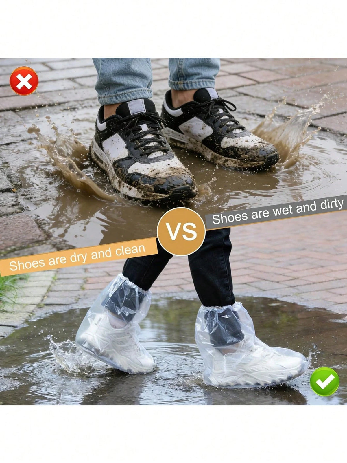 12 Pcs Waterproof Shoe Covers For Rain, Non-Slip Disposable Plastic Shoe Ponchos, Thickened PE Material Boot Covers (Clear)