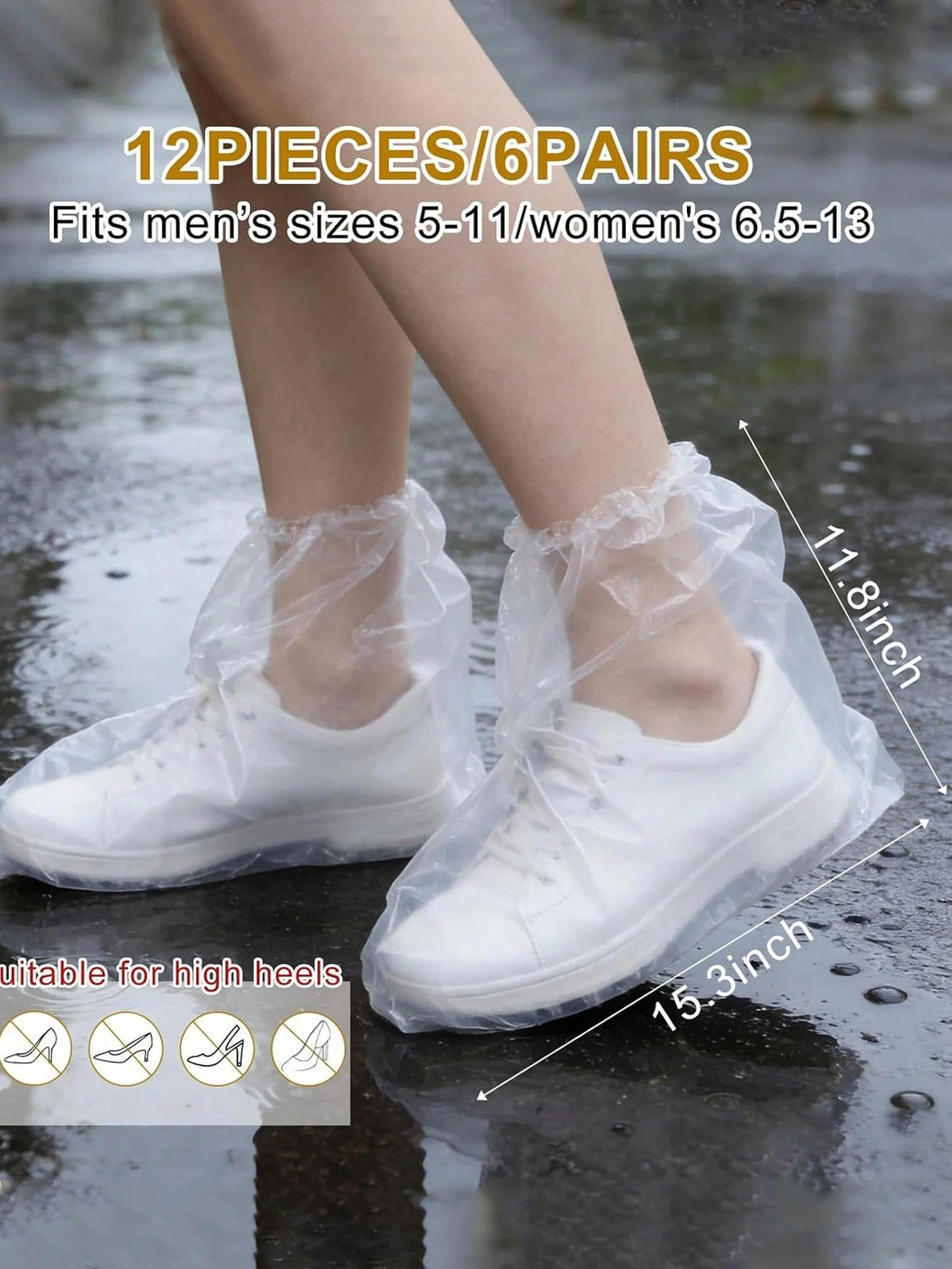 12 Pcs Waterproof Shoe Covers For Rain, Non-Slip Disposable Plastic Shoe Ponchos, Thickened PE Material Boot Covers (Clear)