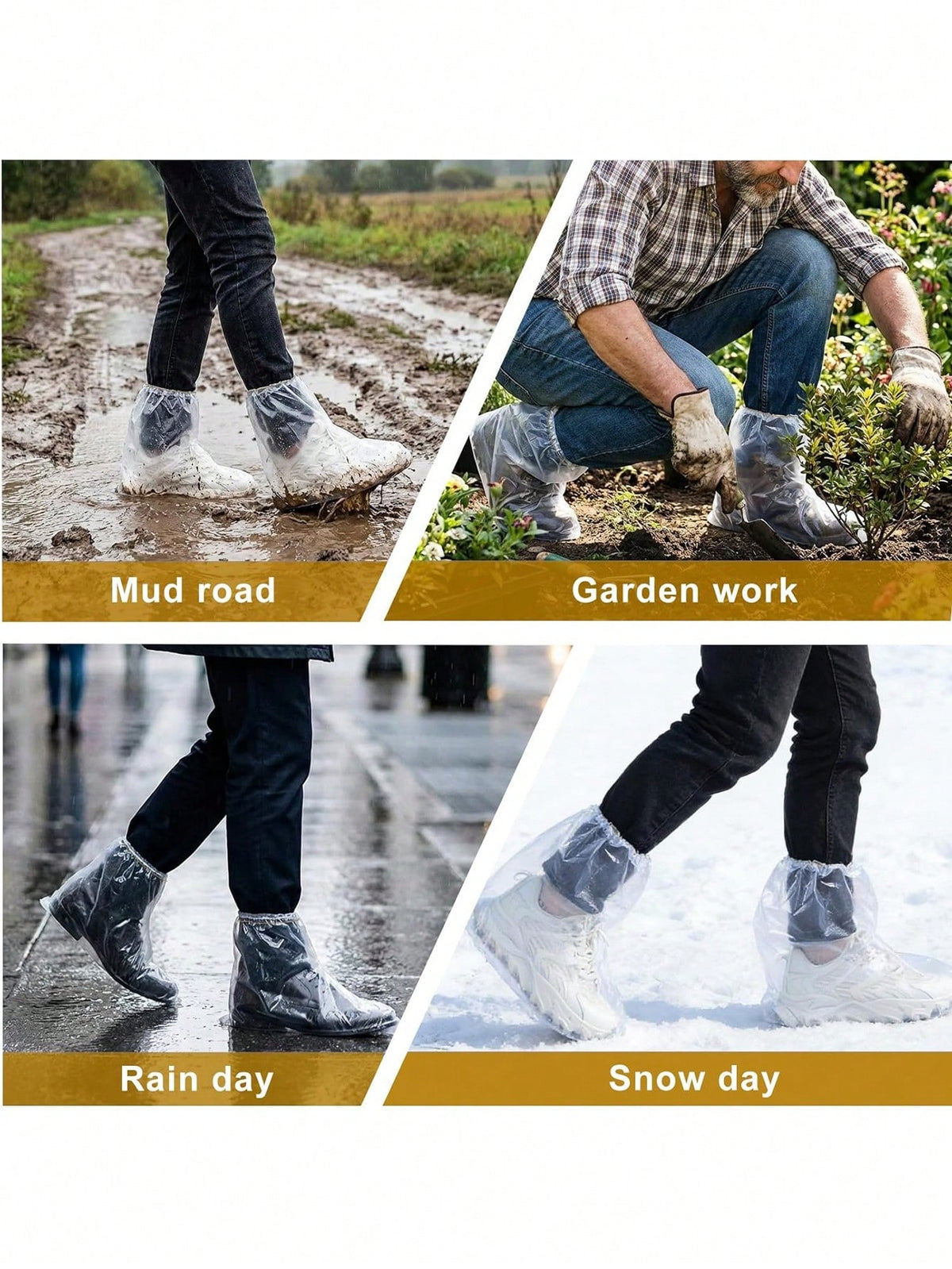 12 Pcs Waterproof Shoe Covers For Rain, Non-Slip Disposable Plastic Shoe Ponchos, Thickened PE Material Boot Covers (Clear)