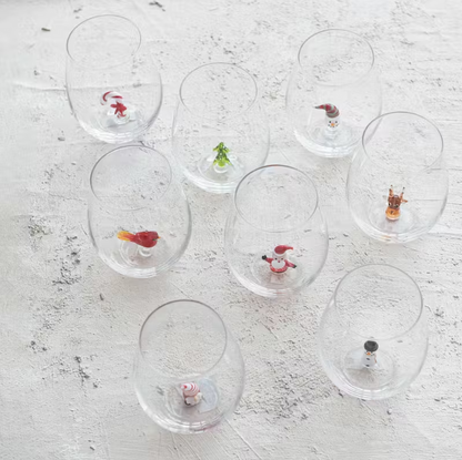 12oz. Holiday Figure Stemless Wine Glass - 13 Hub Lane   |  Drinking Glasses