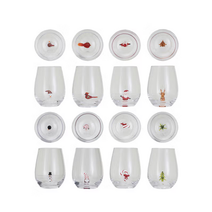 12oz. Holiday Figure Stemless Wine Glass - 13 Hub Lane   |  Drinking Glasses