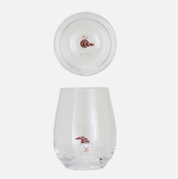 12oz. Holiday Figure Stemless Wine Glass - 13 Hub Lane   |  Drinking Glasses