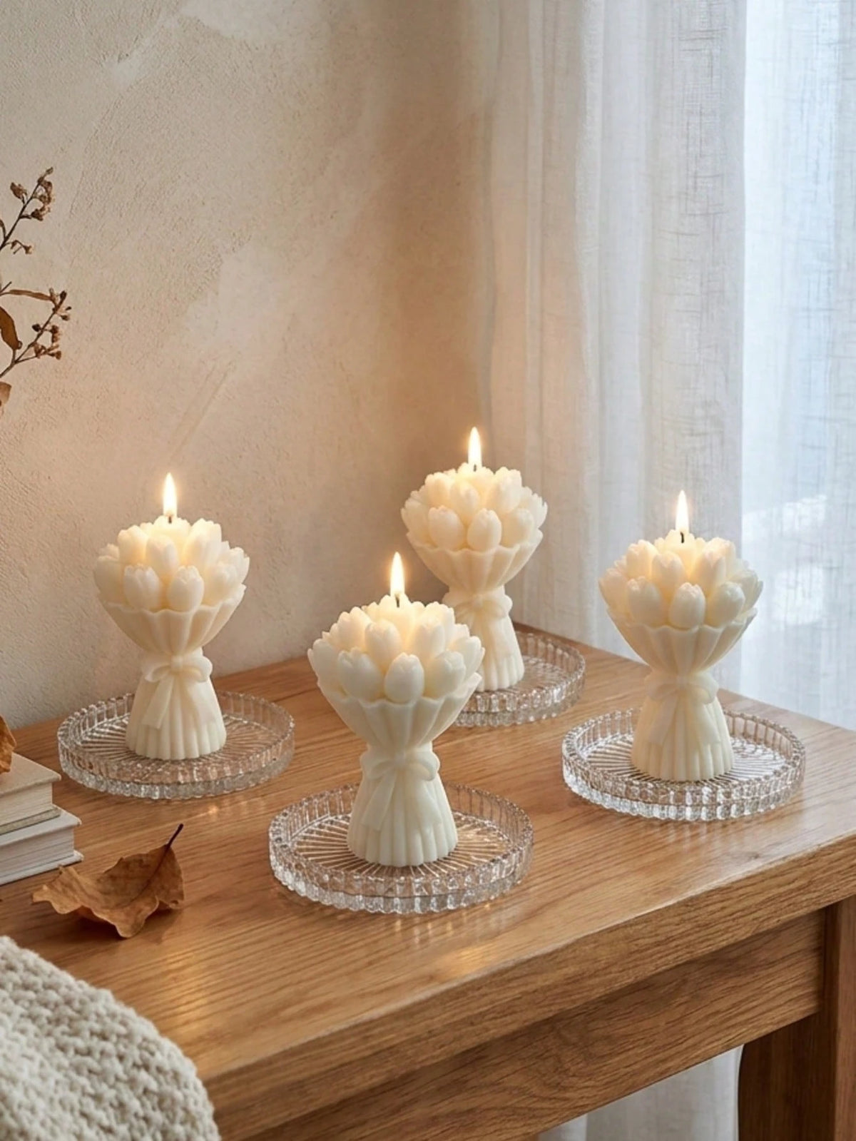 12pcs/6pcs/2pcs Tulip Bouquet Soy Wax Candles, Cute Aesthetic Style, Romantic Floral Indoor Decor Suitable For Bedroom, Gift/Birthday/Desk, Home Decor, Baby Shower Favors, Bedroom Bedside Fragrance, H