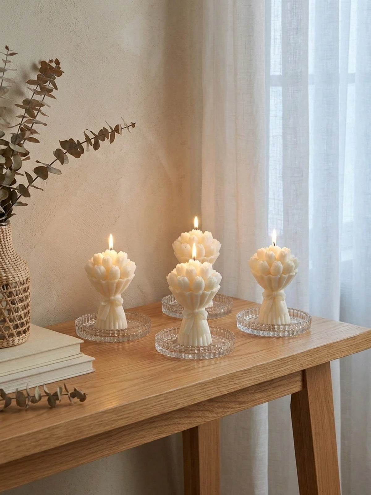 12pcs/6pcs/2pcs Tulip Bouquet Soy Wax Candles, Cute Aesthetic Style, Romantic Floral Indoor Decor Suitable For Bedroom, Gift/Birthday/Desk, Home Decor, Baby Shower Favors, Bedroom Bedside Fragrance, H