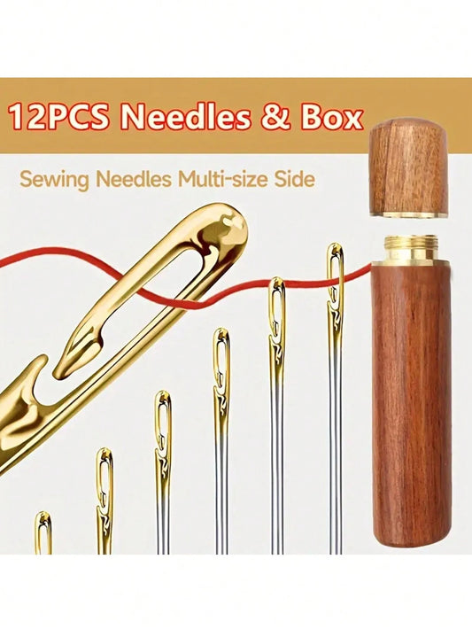 12pcs Hand Sewing Needles Set With Needle Threader, Stainless Steel Embroidery Knitting Needles In Clear Storage Box For Clothing Diy Craft