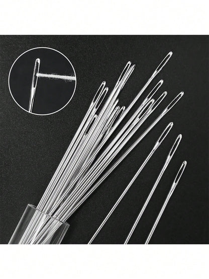15pcs Large Eye Sewing Needles, Household Hand Sewing Needles For Quilting, Embroidery & Cross Stitch, Assorted Lid Colors