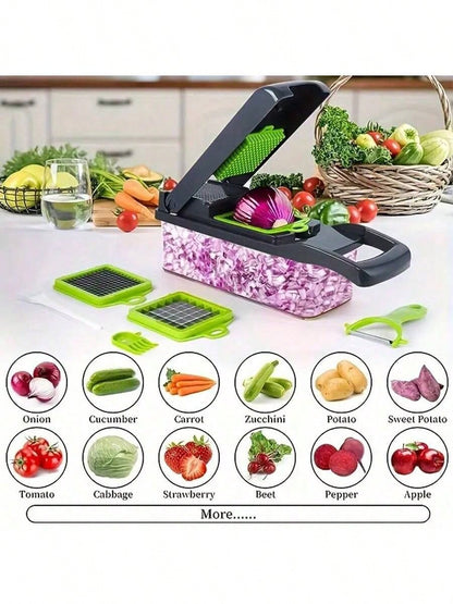 16PCS Vegetable Chopper, Professional Onion Chopper, Multi-Functional Food Chopper, Kitchen Vegetable Slicer/Dicer, Vegetable Chopper, Carrot Chopper With Container, Vegetable Chopper And Spiral Chopp