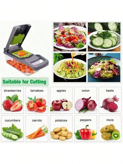 16PCS Vegetable Chopper, Professional Onion Chopper, Multi-Functional Food Chopper, Kitchen Vegetable Slicer/Dicer, Vegetable Chopper, Carrot Chopper With Container, Vegetable Chopper And Spiral Chopp