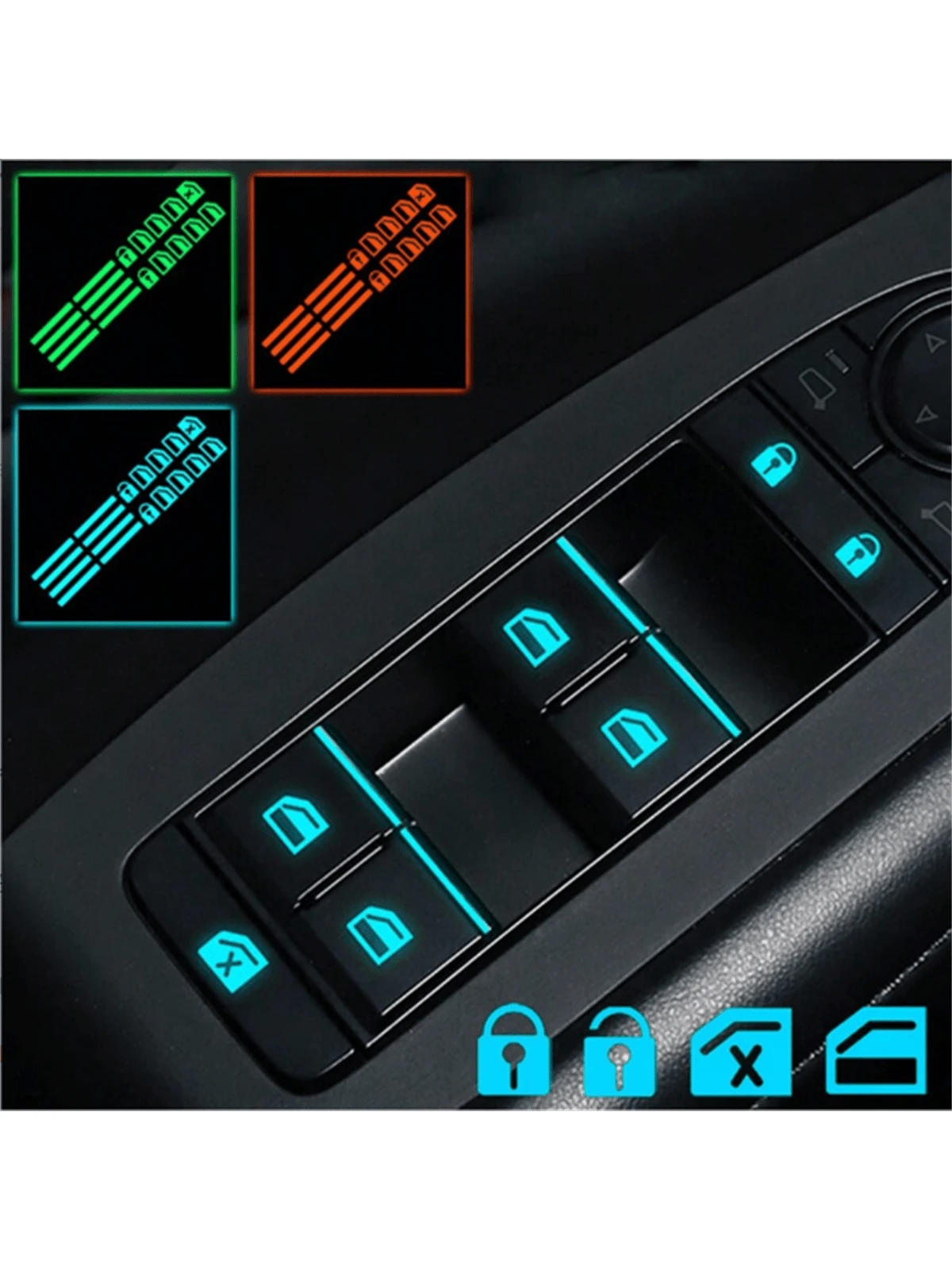 18pcs Small Car Window Control Button Stickers, Reflective Fluorescent Stickers For Car Interior