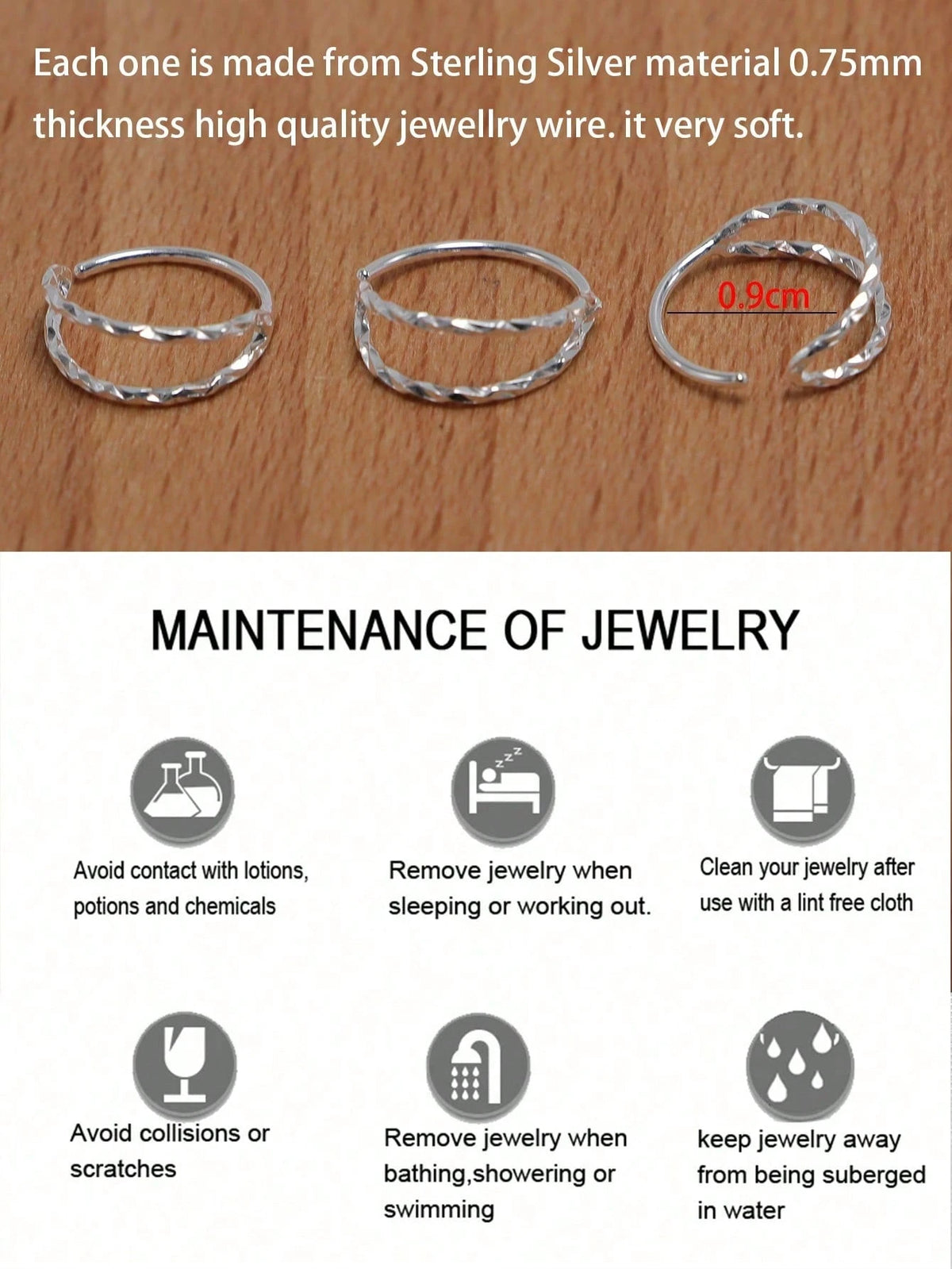 1pc 20G 9mm 925 Sterling Silver Nose Ring Earring Cartilage Piercing Septum Ring Snap Ring Soft Cartilage Double Ring Twisted Nose Stud Jewelry