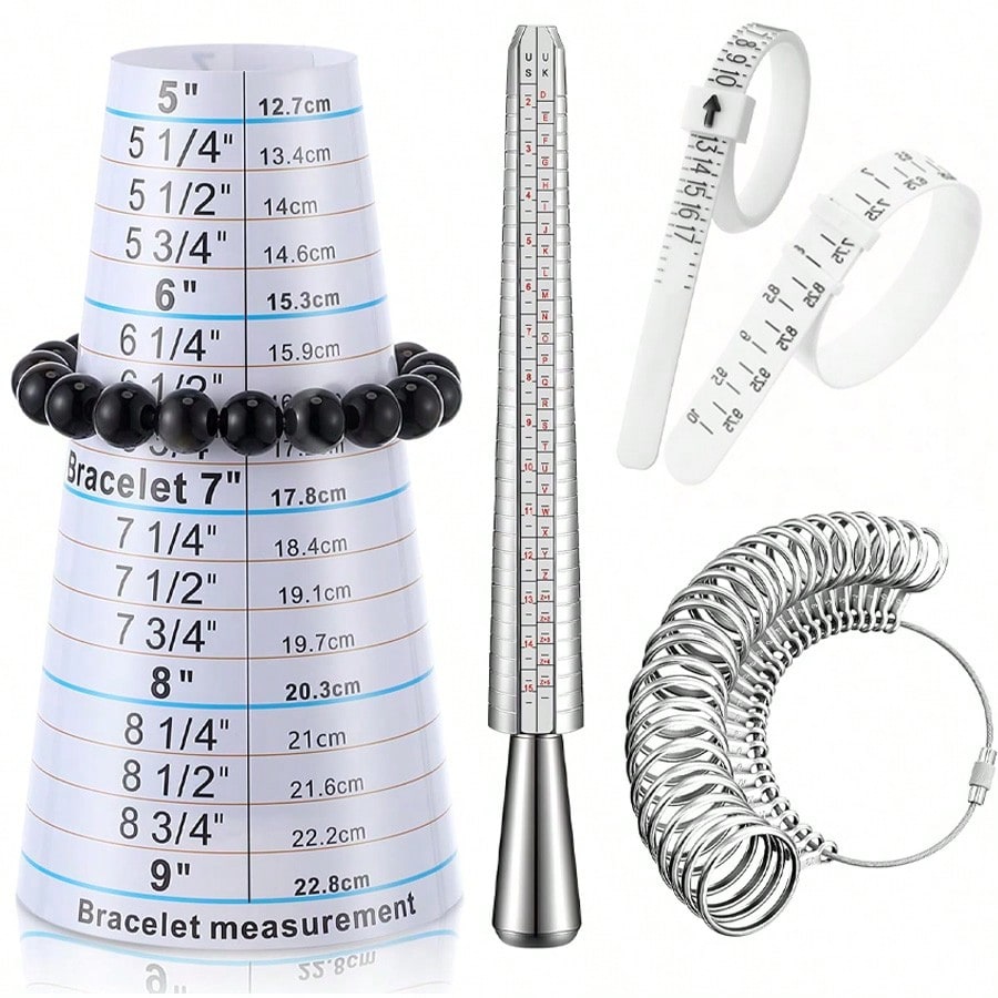 1pc/2pcs/5pcs Ring Sizer Tool Kit, Mandrel Gauge, Alloy Stick, US Ring Size 0-13, Adjustable Bracelet Mandrel, Plastic Wrist Ruler, Reusable Ring Measuring Tape, Jewelry Tools