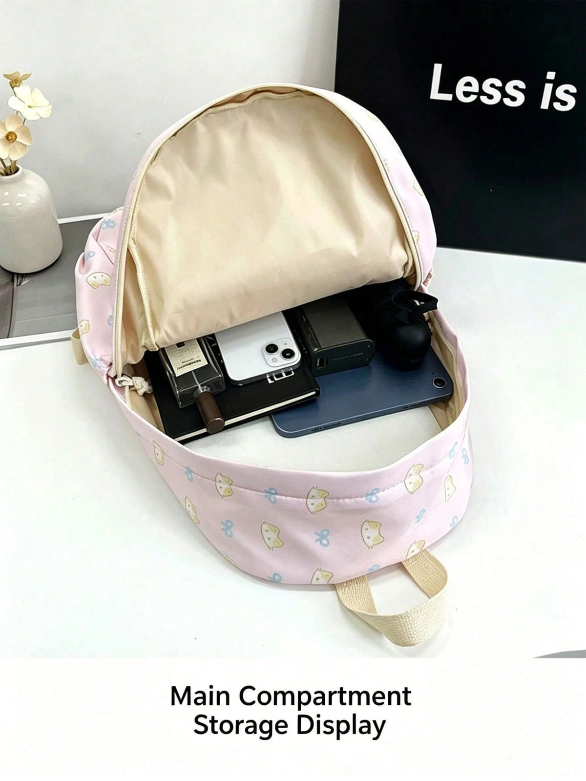 1pc/4pcs Cute Cat Bow Print Backpack, Large Capacity Waterproof Nylon Multi-Pocket Macaron Color Student School Bag, American Casual Daily Backpack, Suitable For Teenage Girls Students Travel Supplies