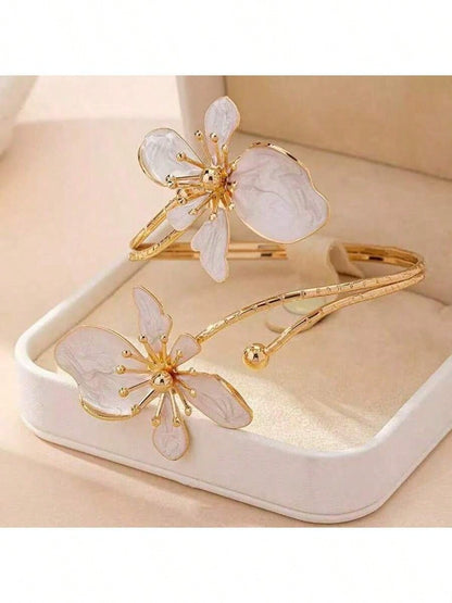 1pc Adjustable Floral Anklet, Geometric Design, Elegant Open-Style Foot Bracelet, Suitable For Women's Daily Wear Jewelry