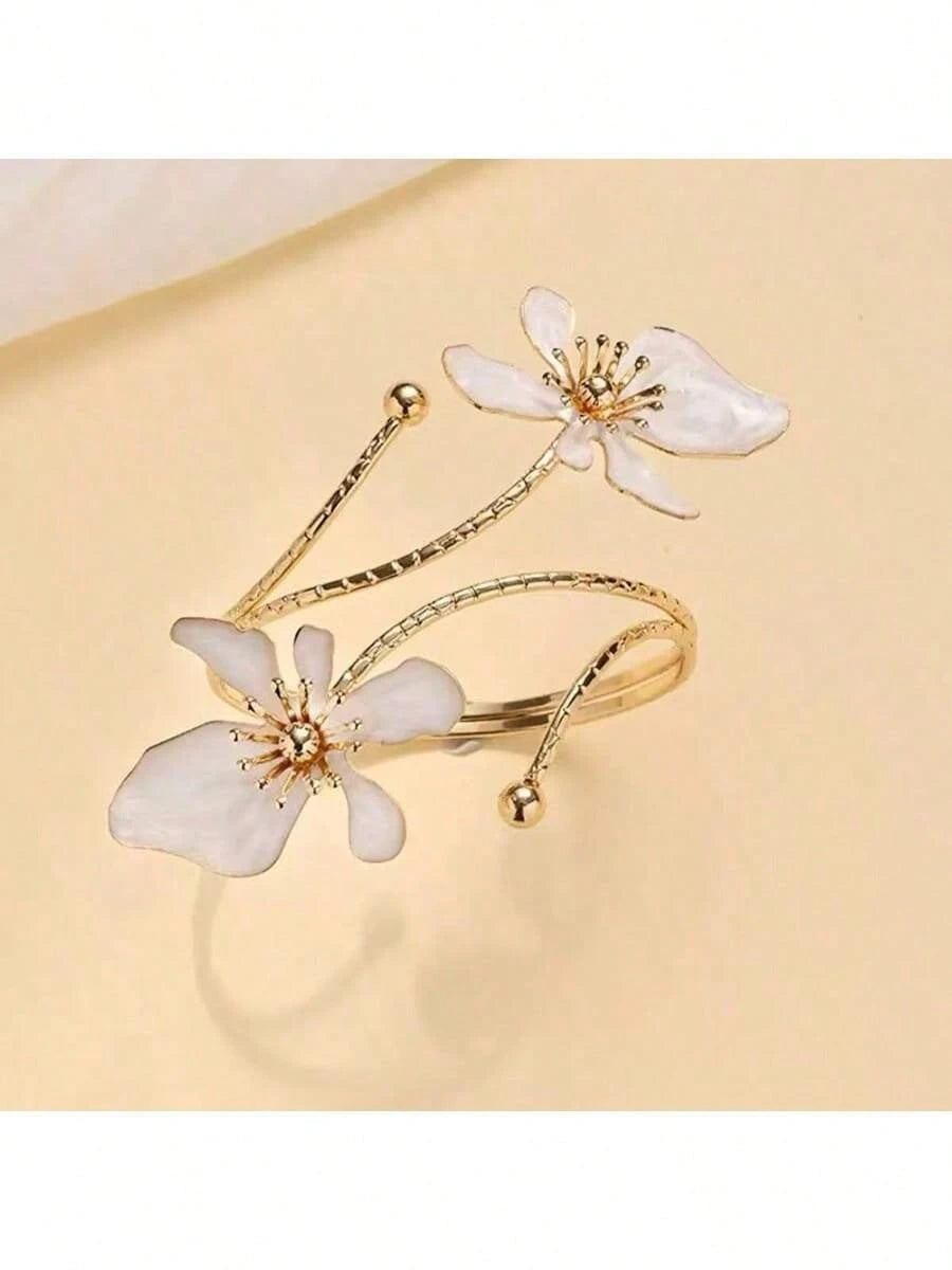 1pc Adjustable Floral Anklet, Geometric Design, Elegant Open-Style Foot Bracelet, Suitable For Women's Daily Wear Jewelry
