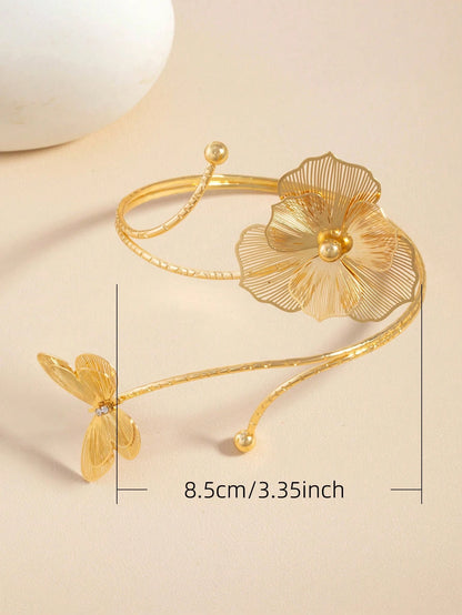 1pc Adjustable Floral Anklet, Geometric Design, Elegant Open-Style Foot Bracelet, Suitable For Women's Daily Wear Jewelry