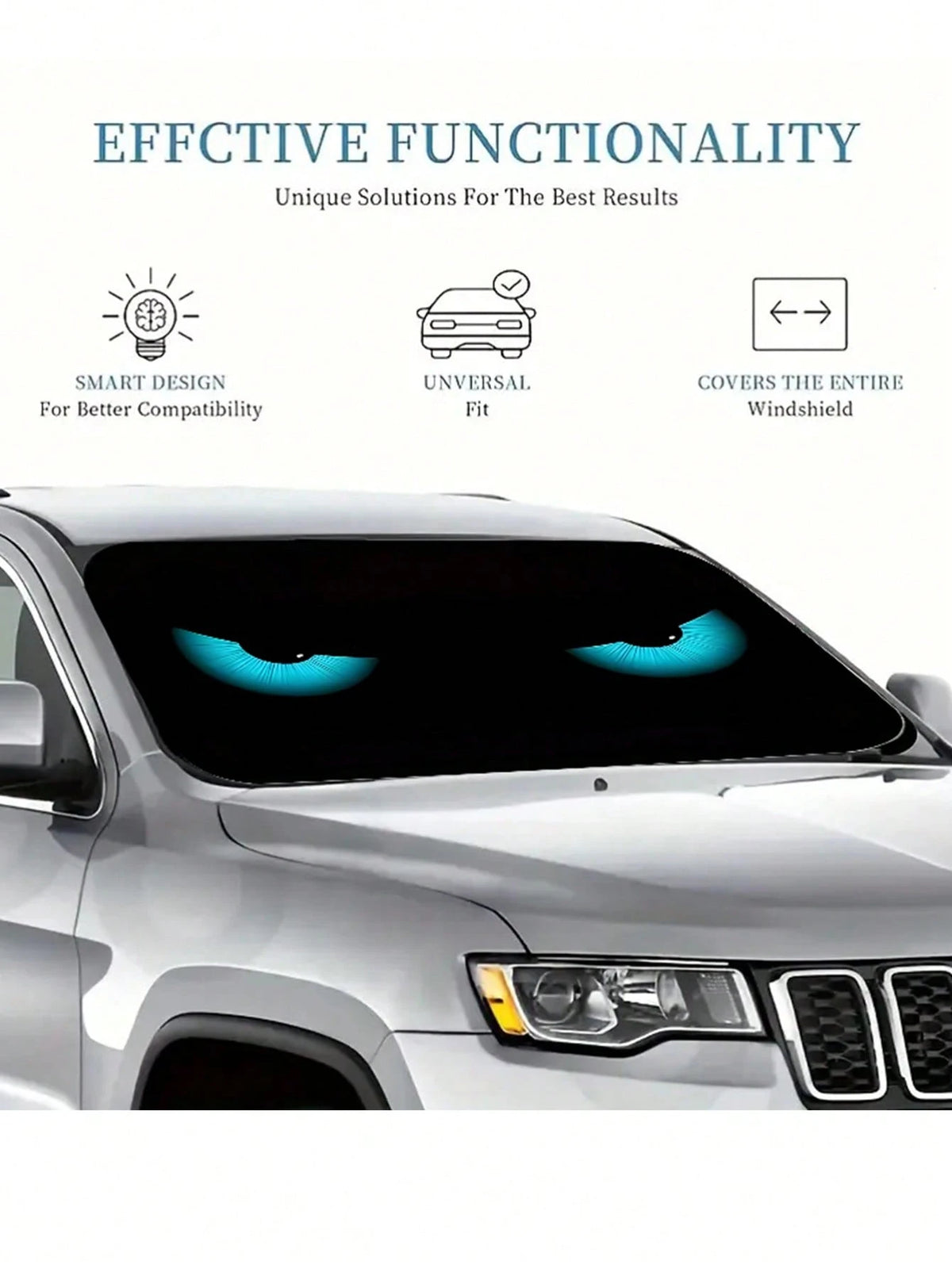 1pc Blue Devil Eye Design Foldable Car Windshield Sunshade Cover, 2025 Automotive Windshield Shade Blocks UV Rays Keeping Car Cool, Funny Car Sunshield With Durable Black Strap