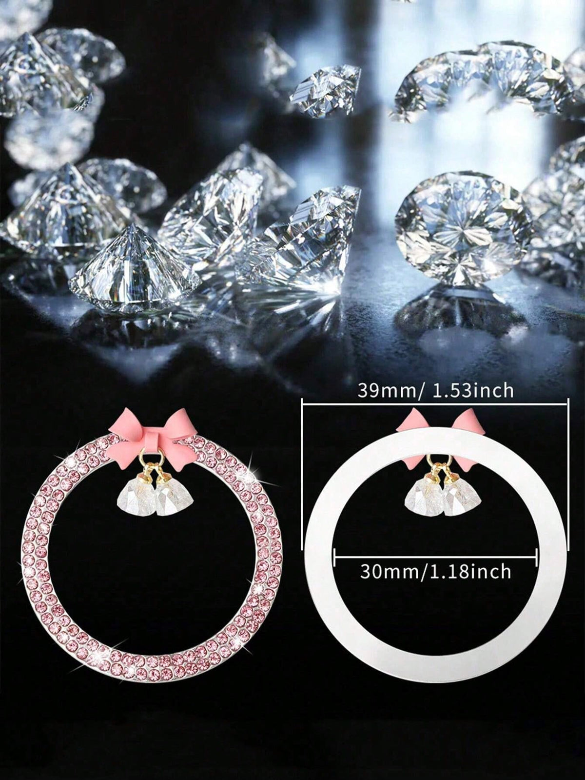 1pc Car One-Touch Start Decorative Sticker, Interior Button Inlaid Diamond Bow Crystal Bell Pendant Ignition Ring