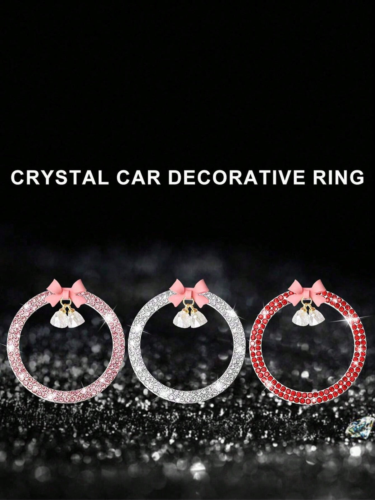 1pc Car One-Touch Start Decorative Sticker, Interior Button Inlaid Diamond Bow Crystal Bell Pendant Ignition Ring