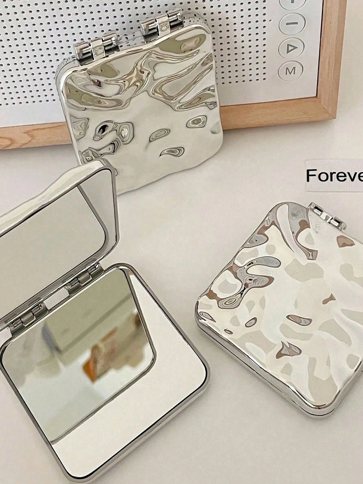 1pc Compact Folding Makeup Mirror With Water Surface Pattern, Y2K Style, Unisex Gift,Makeup,Cheap,Room Decor,Vanity,Travel,Bedroom,Makeup Accessories,Mirror,Vanity Mirror,Mini Mirror,Compact Mirror,Mi