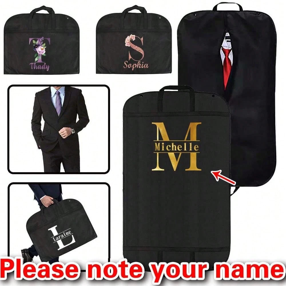 1pc Customized Portable Waterproof Nonwovens Clothes Dust Cover, Personalized Initials Garment Bag For Suit Coat Storage, Hanging Dress Protector Bag, Travel Essential