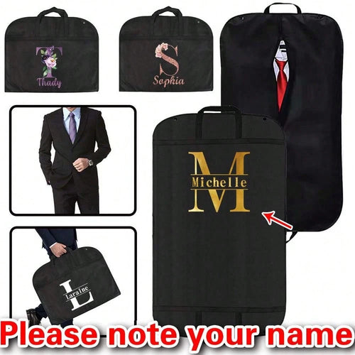 1pc Customized Portable Waterproof Nonwovens Clothes Dust Cover, Personalized Initials Garment Bag For Suit Coat Storage, Hanging Dress Protector Bag, Travel Essential