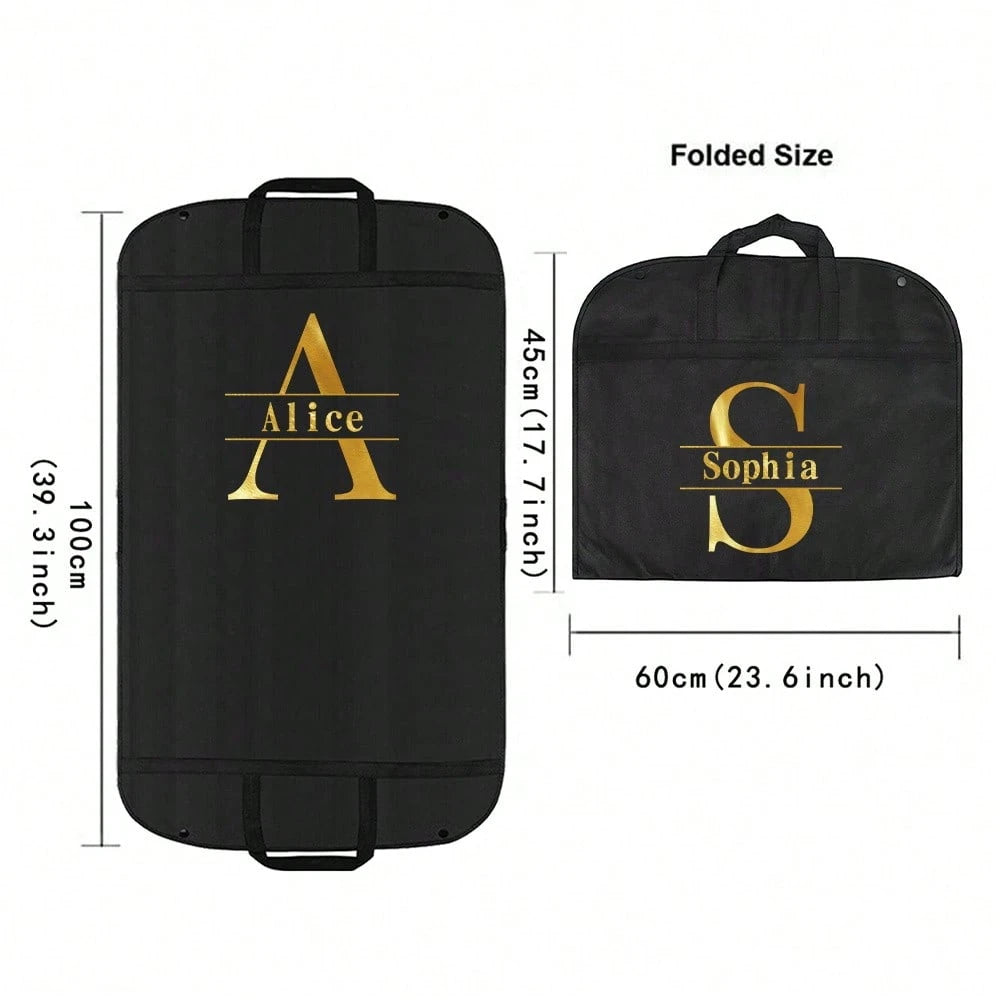 1pc Customized Portable Waterproof Nonwovens Clothes Dust Cover, Personalized Initials Garment Bag For Suit Coat Storage, Hanging Dress Protector Bag, Travel Essential