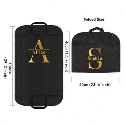 1pc Customized Portable Waterproof Nonwovens Clothes Dust Cover, Personalized Initials Garment Bag For Suit Coat Storage, Hanging Dress Protector Bag, Travel Essential