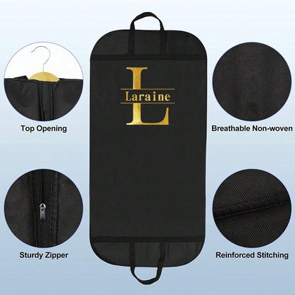 1pc Customized Portable Waterproof Nonwovens Clothes Dust Cover, Personalized Initials Garment Bag For Suit Coat Storage, Hanging Dress Protector Bag, Travel Essential