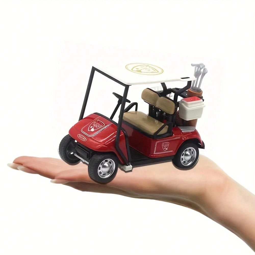 1pc Cute Golf Cart Model, Mini Creative Model, Pull Back Operation, Golf Sports Accessory, Golf Gift, 1:36 Scale Alloy Desktop Ornament, Suitable For Party Gifts, Floor Games