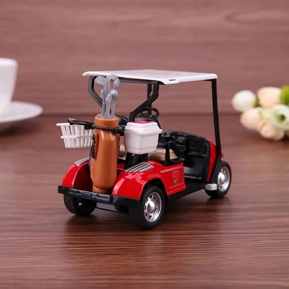 1pc Cute Golf Cart Model, Mini Creative Model, Pull Back Operation, Golf Sports Accessory, Golf Gift, 1:36 Scale Alloy Desktop Ornament, Suitable For Party Gifts, Floor Games