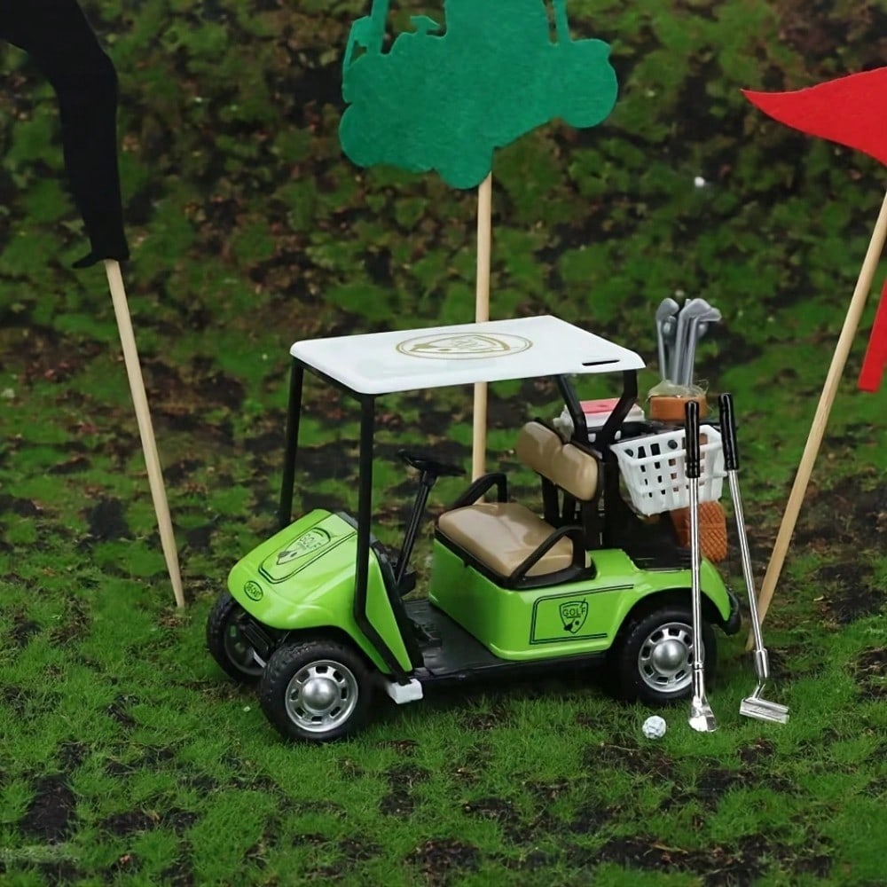 1pc Cute Golf Cart Model, Mini Creative Model, Pull Back Operation, Golf Sports Accessory, Golf Gift, 1:36 Scale Alloy Desktop Ornament, Suitable For Party Gifts, Floor Games