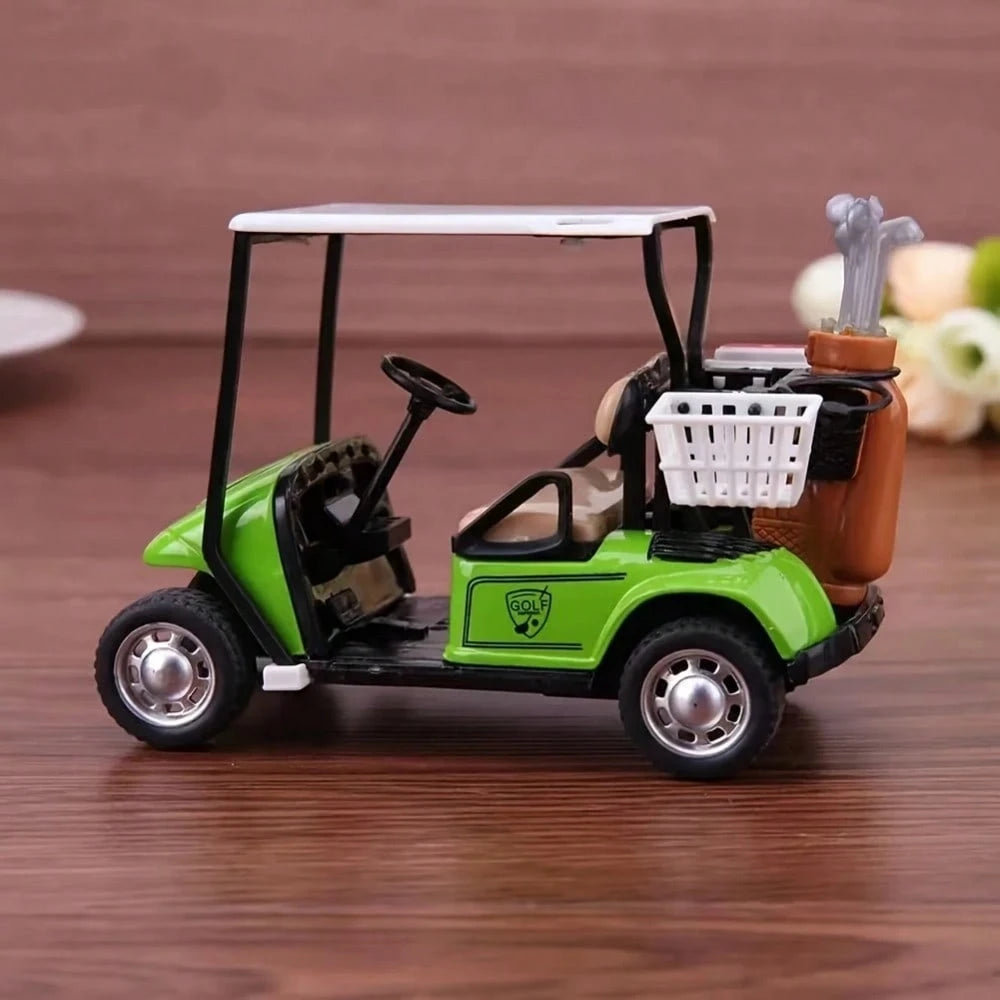 1pc Cute Golf Cart Model, Mini Creative Model, Pull Back Operation, Golf Sports Accessory, Golf Gift, 1:36 Scale Alloy Desktop Ornament, Suitable For Party Gifts, Floor Games