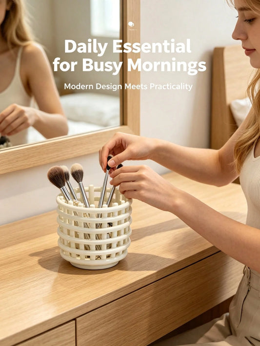 1pc Desktop Makeup Brush Holder, Face Towel Storage Bin, Bathroom Sink Comb & Toothbrush Organizer Basket, Storage Organizer Basket