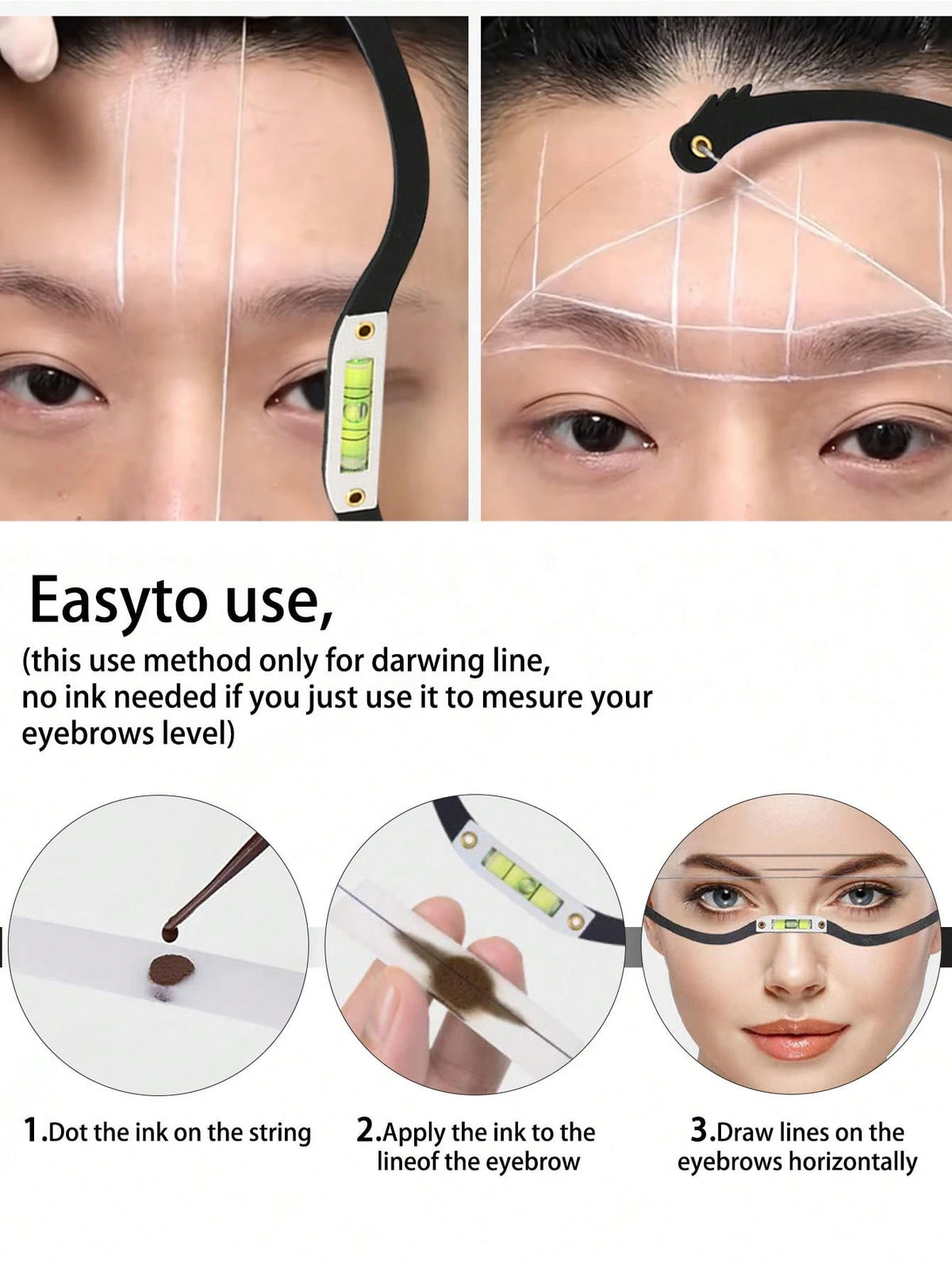 1pc Embroidered Eyebrow Ruler, Horizontal Design, Eyebrow Shaping Template, Symmetrical Eyebrow Template Tool, With Level, Essential Tool For Beauticians
