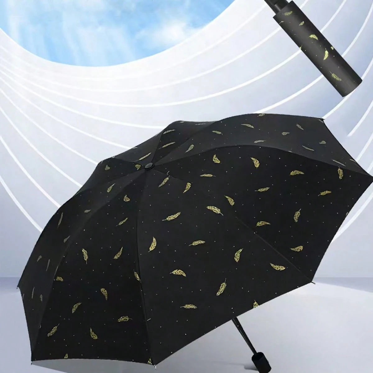 1pc Fresh Style Unisex Plaid Folding 8-Rib Black Coating Sun Umbrella, Dual-Use For Sun And Rain, UV Protection