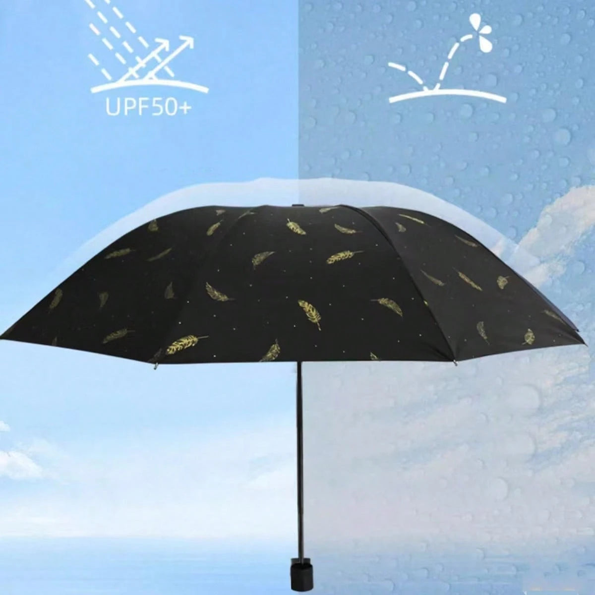 1pc Fresh Style Unisex Plaid Folding 8-Rib Black Coating Sun Umbrella, Dual-Use For Sun And Rain, UV Protection