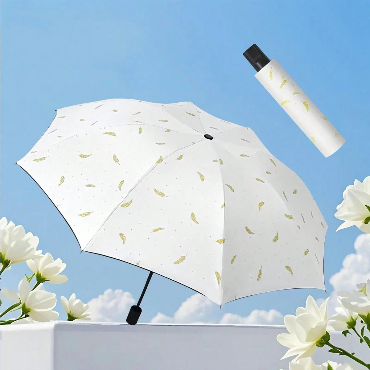 1pc Fresh Style Unisex Plaid Folding 8-Rib Black Coating Sun Umbrella, Dual-Use For Sun And Rain, UV Protection